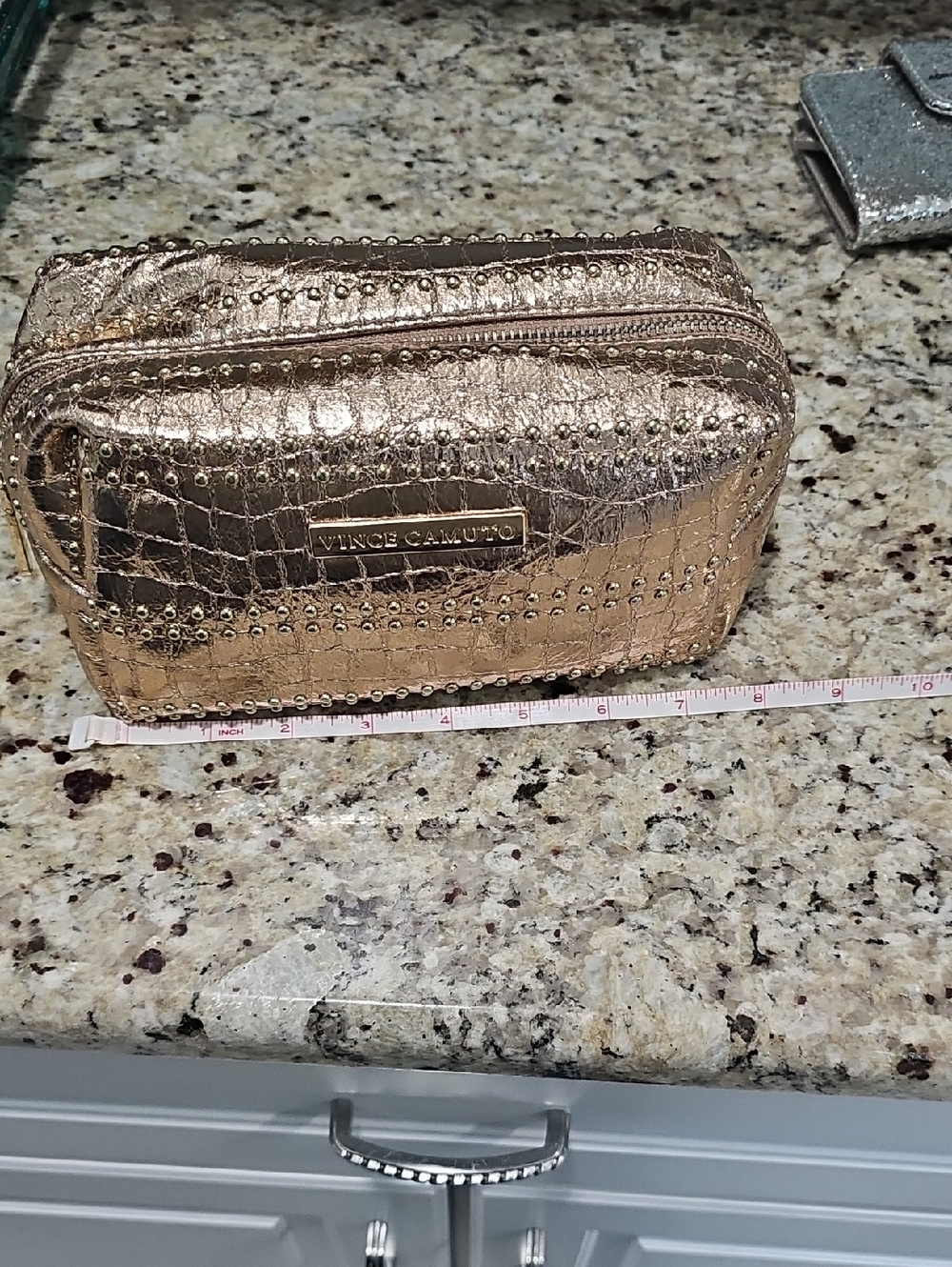 Vince Camuto Metallic Rose Gold Croc-Embossed Cosmetic Case Brand New